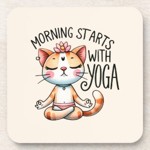 Cat Yoga Pose - Morning Starts With Yoga Coaster