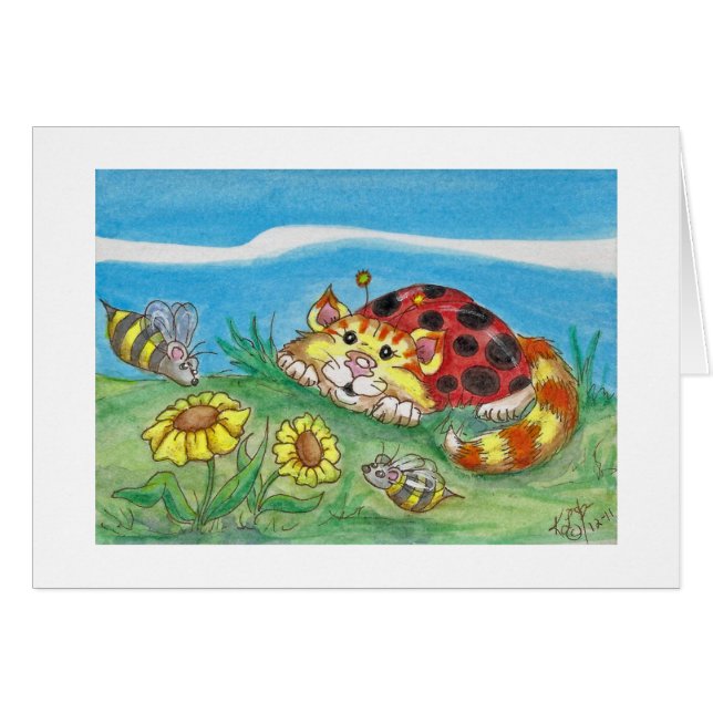 CatABug Cat Ladybug Bumble Bee Mice & Flower Art (Front Horizontal)