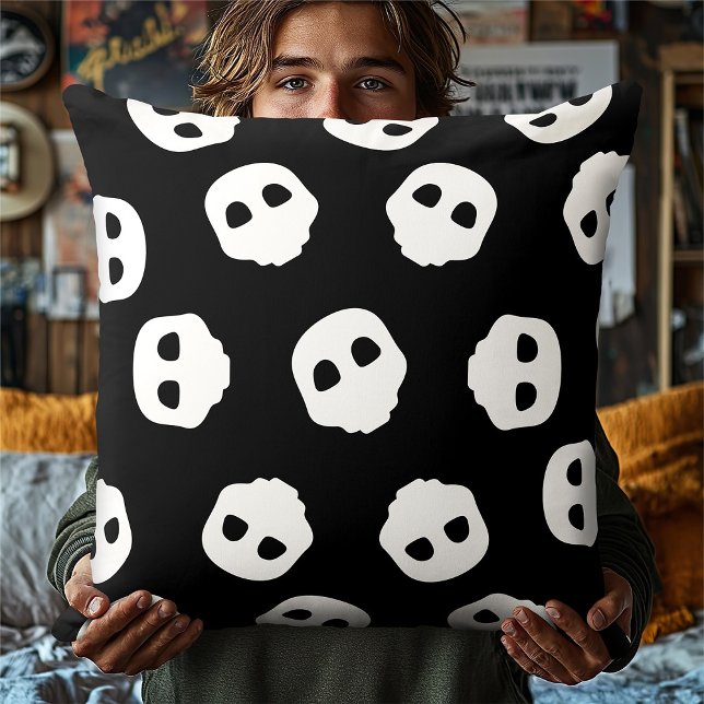Catacomb White Skulls on Black Nu Goth Gothic Cushion (Creator Uploaded)