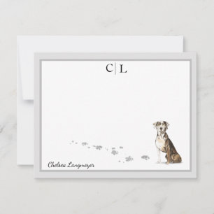 Catahoula Hound Dog Grey Border Monogram Name Card