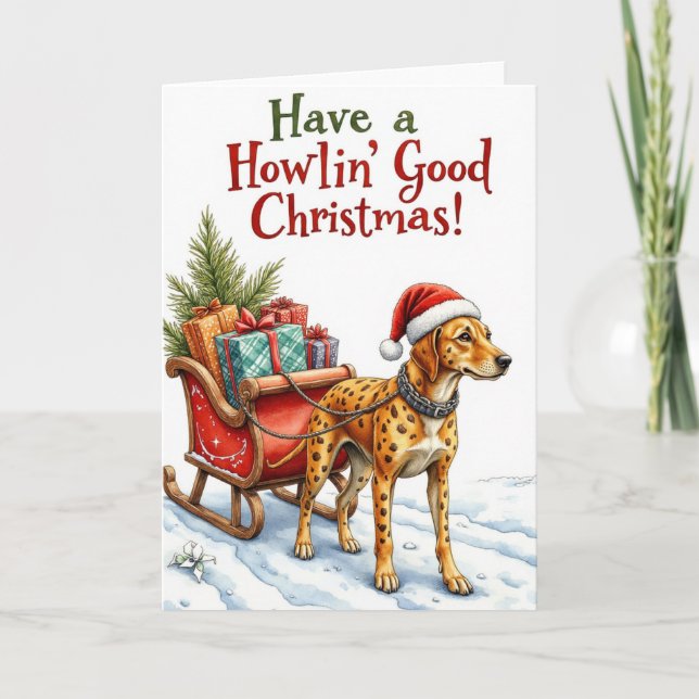 Catahoula Leopard Dog Festive Holiday Pun Card (Front)