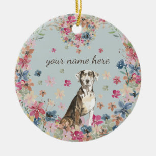Catahoula Leopard Dog Puppy flower print Ceramic Tree Decoration