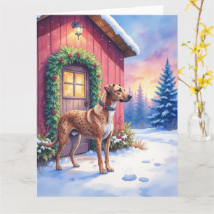 Catahoula Leopard Dog Rustic Barn Christmas Art Card