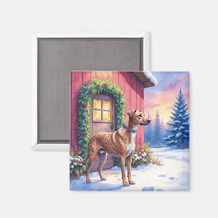 Catahoula Leopard Dog Rustic Barn Christmas Art Magnet