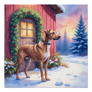 Catahoula Leopard Dog Rustic Barn Christmas Art Poster
