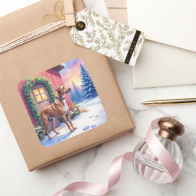 Catahoula Leopard Dog Rustic Barn Christmas Art Square Sticker (Gifting)