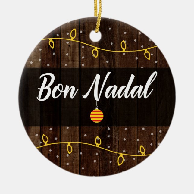 Catalan Merry Christmas, Bon Nadal Rustic Style Ceramic Tree Decoration (Front)