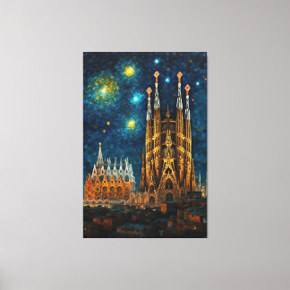 Catalan Starry Night | Gaudí Meets Van Gogh Canvas Print