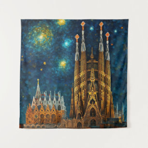 Catalan Starry Night   Gaudí Meets Van Gogh Tapestry