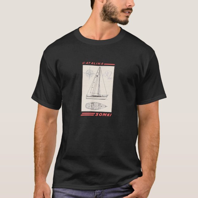 Catalina 30 MKI Sailboat Line Drawing T-Shirt (Front)