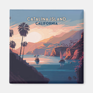 Catalina Island California Boats Sunset Retro Magnet