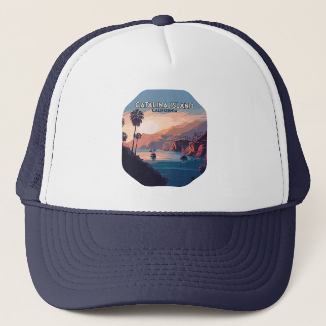 Catalina Island California Boats Sunset Retro Trucker Hat (Front)