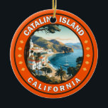 Catalina Island California Travel Art Badge Ceramic Tree Decoration<br><div class="desc">Catalina Island in a vector art style. Santa Catalina,  one of California’s Channel Islands,  lies southwest of Los Angeles. It's known for its wildlife,  dive sites and Mt. Orizaba,  its highest peak.</div>