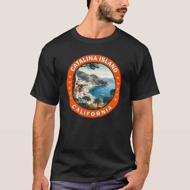Catalina Island California Travel Art Badge T-Shirt (Front)