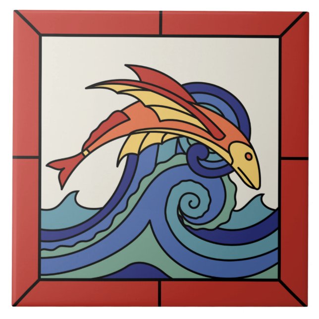 Catalina Island Flying Fish Tile with Border (Front)