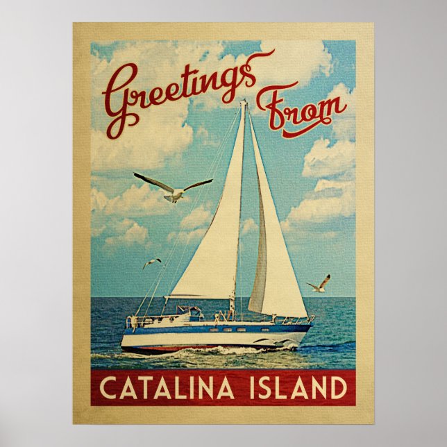 Catalina Island Sailboat Vintage Travel California Poster (Front)