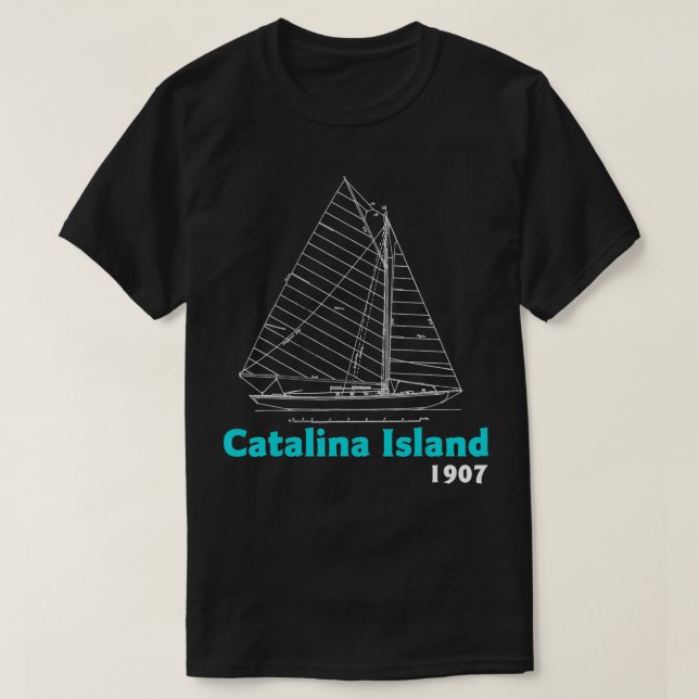 Catalina Island Sailing Vintage Sailboat Blueprint T-Shirt (Design Front)