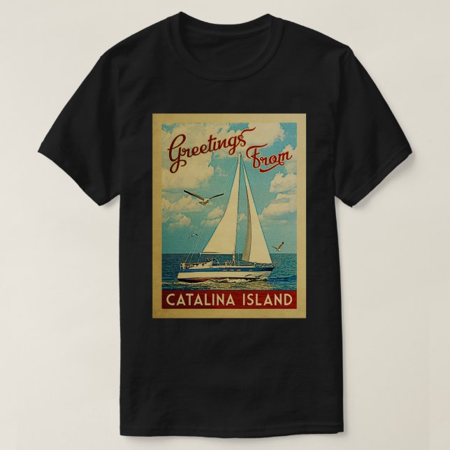 Catalina Island Vintage Travel Sailboat T-Shirt (Design Front)