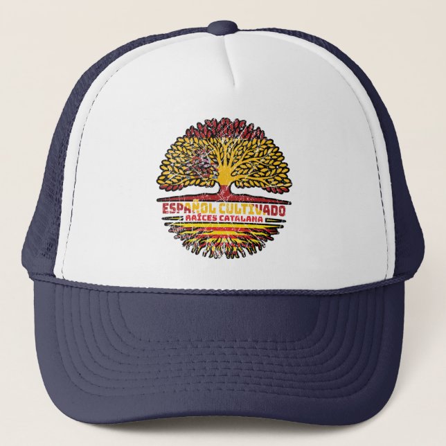 Catalonia Catalan Spain Spanish Tree Roots Flag Trucker Hat (Front)