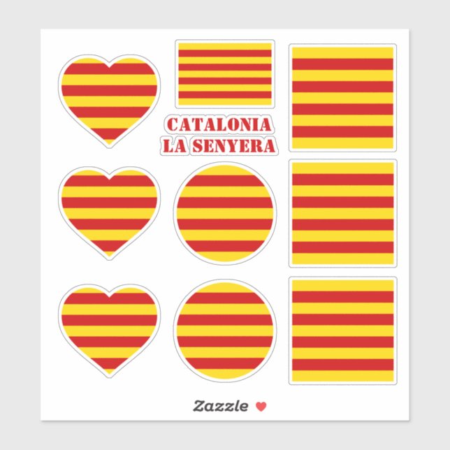 Catalonia stickers & La Senyera Flag Heart /sports (Sheet)