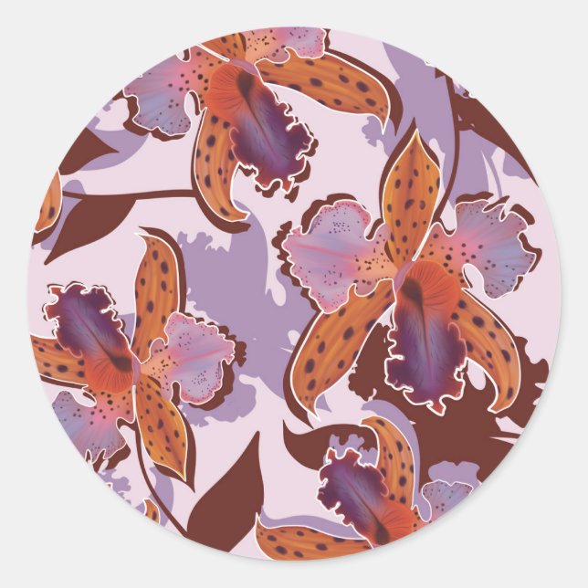 Catalytic orchids pattern  classic round sticker (Front)