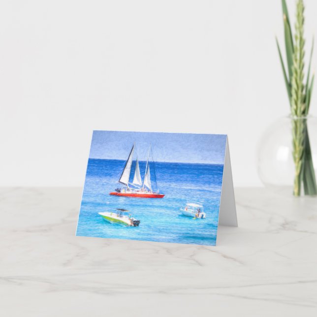 Catamaran Caribbean Art Cezane Style Card (Front)