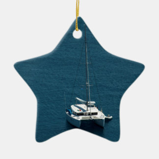 Catamaran moored offshore ceramic tree decoration