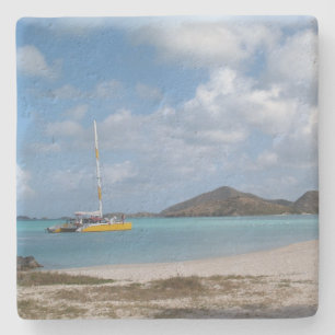 catamaran on a Beach in Antigua Square Coaster
