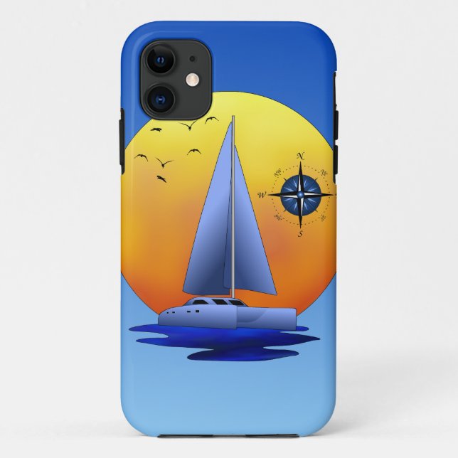 Catamaran Sailboat And Compass Rose Case-Mate iPhone Case (Back)