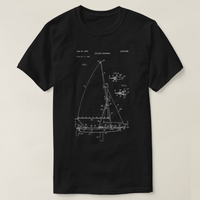 Catamaran Sailboat Blueprint  Old Ocean Sailing Bo T-Shirt (Design Front)