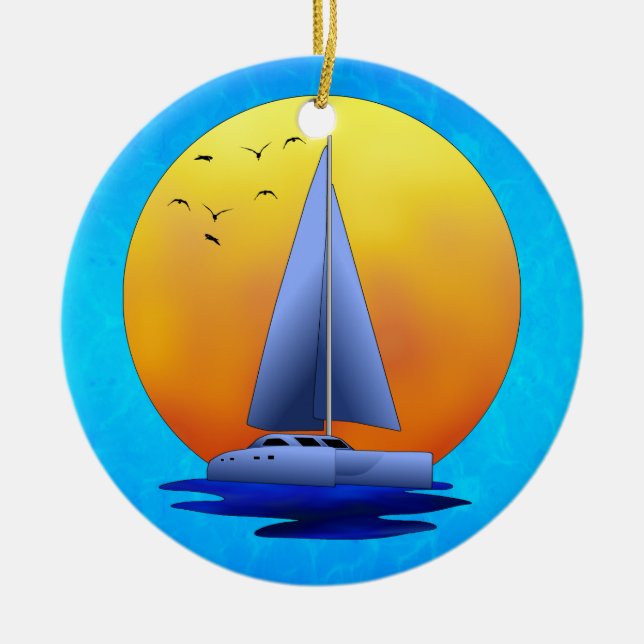 Catamaran Sailing Ceramic Tree Decoration (Front)