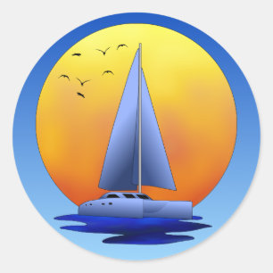 Catamaran Sailing Classic Round Sticker