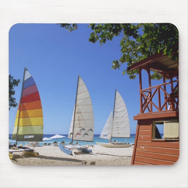 Catamarans And Lifeguard Stand On Beach Mouse Pad (Front)