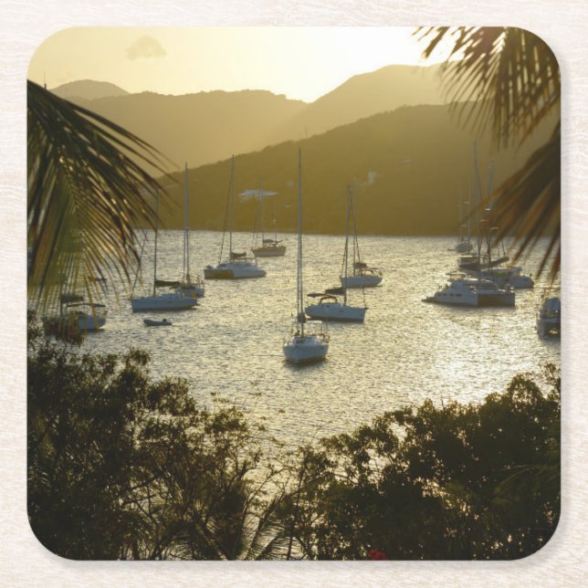 Catamarans and sailboats square paper coaster (Front)