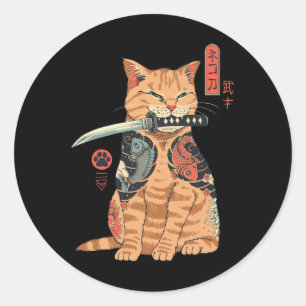 Catana Cat Vintage Cute Japanese-inspired Cat Classic Round Sticker