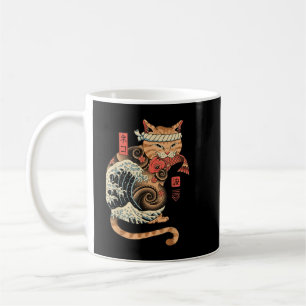 Catana Wave Cat Tattooed Samurai Cat Japanese Art Coffee Mug