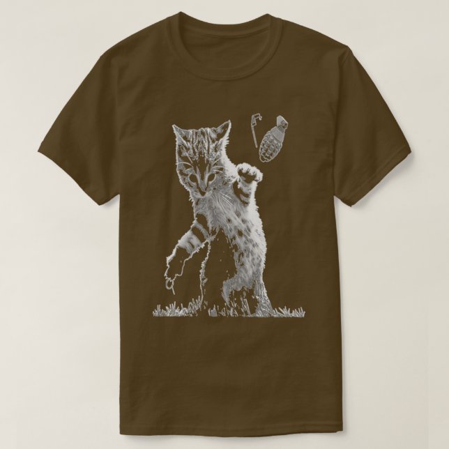 Catastrophe Cat Throwing Grenade  T-Shirt (Design Front)