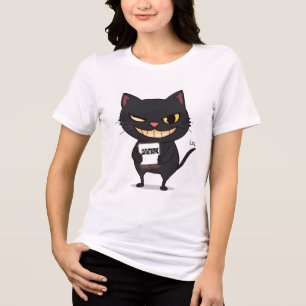 Catastrophe - Mischievous Black Cat with Evil Grin Tri-Blend Shirt