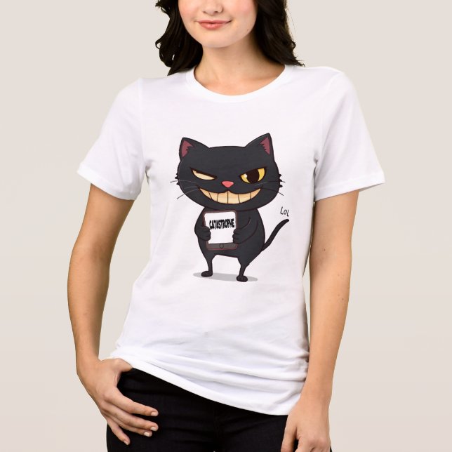 Catastrophe - Mischievous Black Cat with Evil Grin Tri-Blend Shirt (Front)