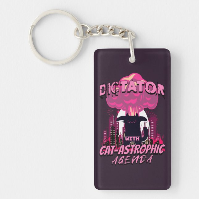 Catastrophic Funny Angry Cat Quote Key Ring (Front)