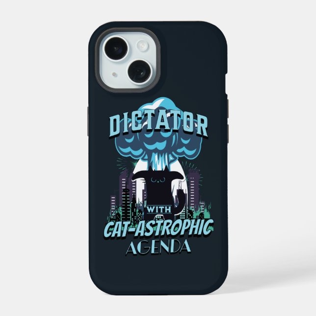Catastrophic Funny Cat Design iPhone 15 Case (Back)