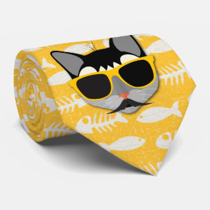 Catatude Funny Cat with Moustache and Sunglasses Tie