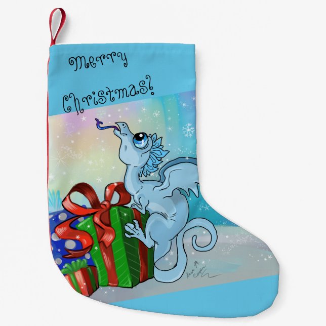 Catch a Snowflake lil Dragon Small Christmas Stocking (Front)