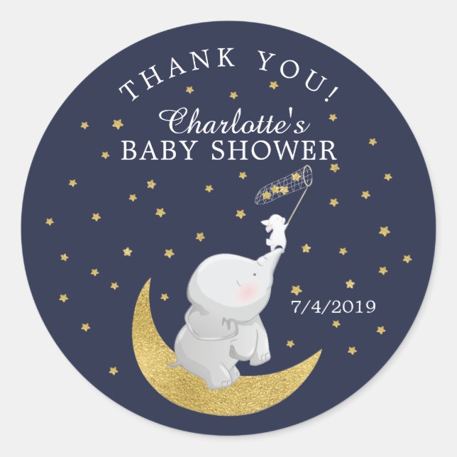 Catch A Star Bunny Elephant Baby Shower Thank You Classic Round Sticker (Front)