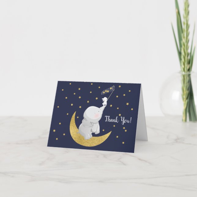 Catch A Star Elephant Baby Shower Thank You Note Card (Front)