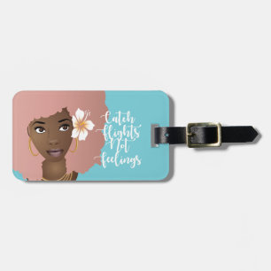 Catch Flight Not Feelings, Flower Pink Afro, Blue Luggage Tag