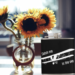 Catch Me in The Sky, Aeroplane Flying, Minimalist Hip Flask