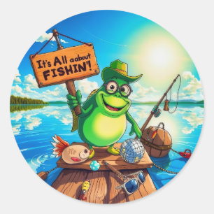 Catch of the Day: Froggy Fishing Adventures Classic Round Sticker