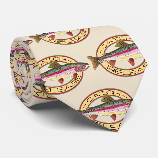 Catch & Release Rainbow Trout Fishing for Him Tie (Rolled)