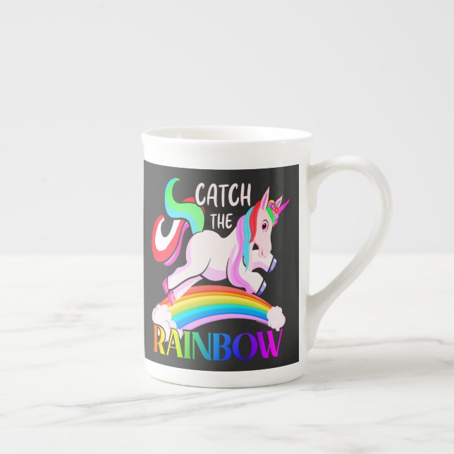 Catch the Rainbow Unicorn Design Bone China Mug (Right)
